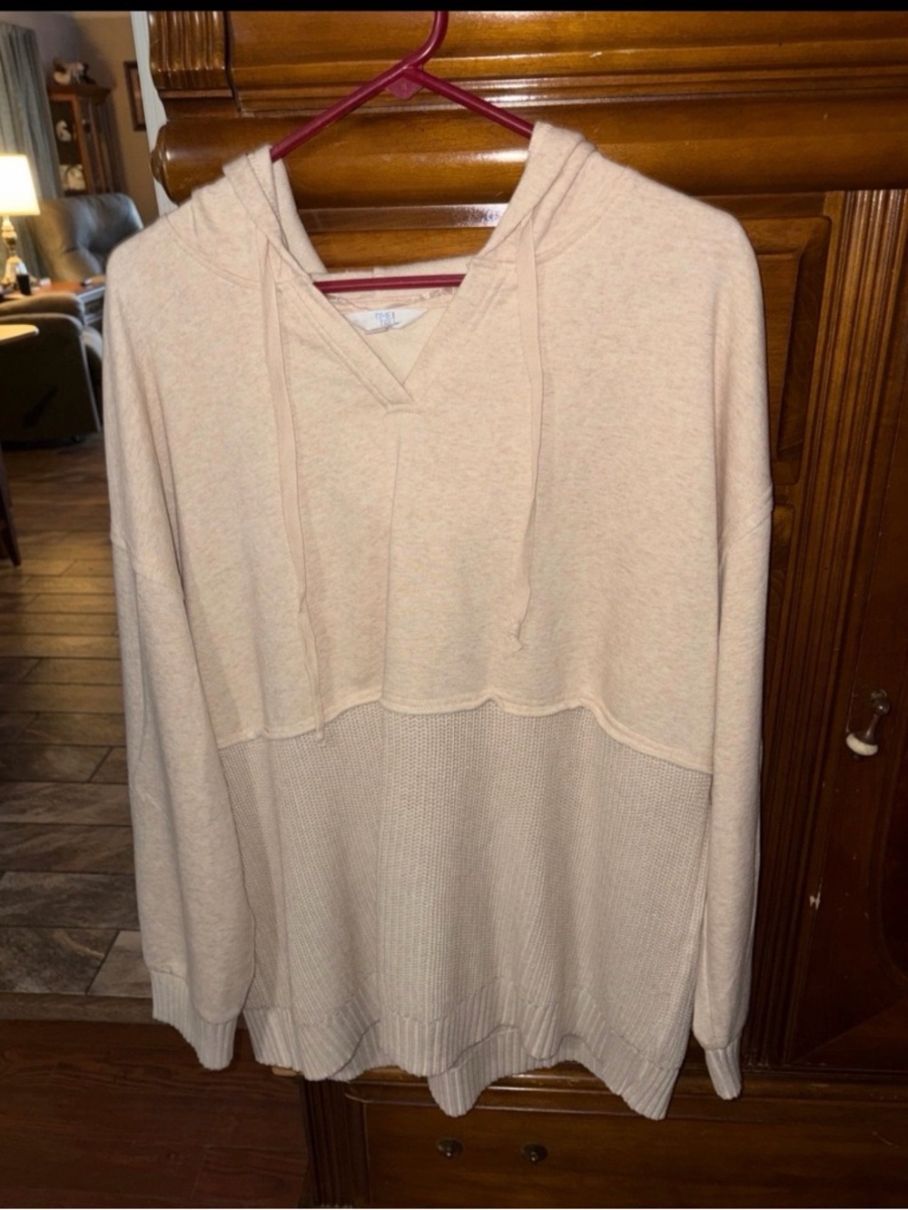 Time and Tru Blush Two-Tone Knit Pullover Hoodie